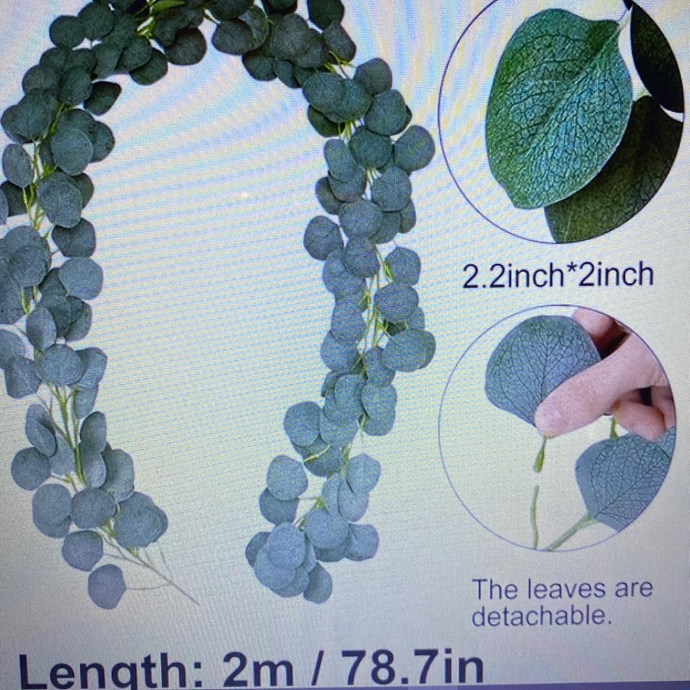 Decorations eucalyptus vines, eucal. faux branch, tassel string curtain metallic